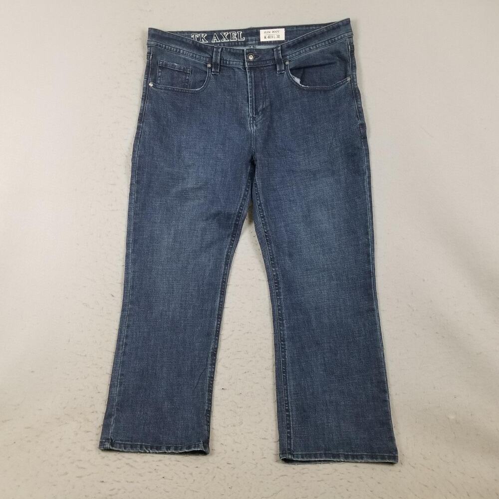 TK Axel Slim Boot Jeans Mens 40x30 Blue Medium Wash Denim Bootcut Stretch Casual